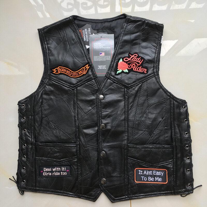 Мотоциклетный жилет American Harley + жилет из овчины для велосипеда + мужской и женский кожаный холст + 9 значков с вышивкой L чёрный