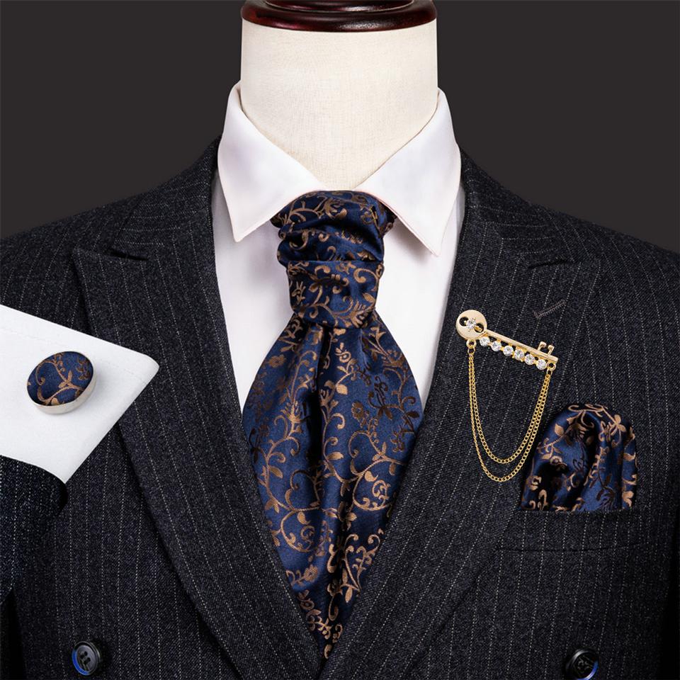 Мужской галстук Barry.Wang Ascot с цветочным принтом пейсли, носовой платок, запонки и набор брошей AS-0025