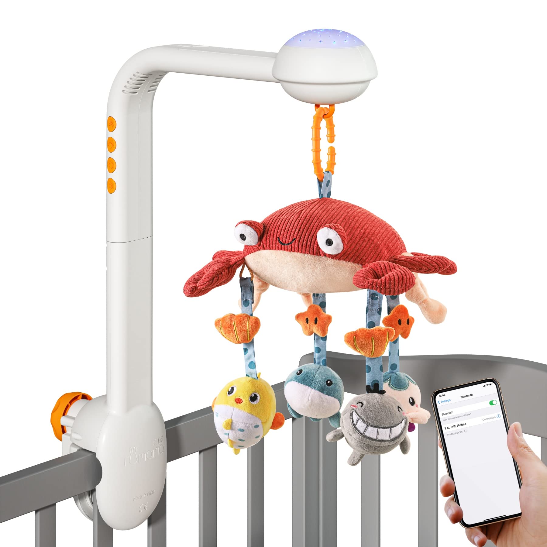 Детская кроватка TUMAMA Mobile, игрушки для кроватки с проекционным ночником, музыкой и белым шумом, мягкие плюшевые подвесные игрушки для зеркала, детские игрушки с бесшумным вращающимся двигателем 33*10*25cm