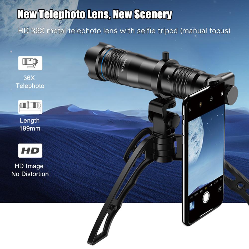 APEXEL APL-JS36XJJ04 HD 36X металлический однотрубный телескоп телеобъектив оптический объектив для камеры телефона чёрный