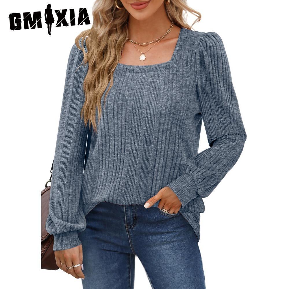 GMXIA женские модные повседневные летние однотонные блузки и рубашки с длинными рукавами и v-образным вырезом с принтом S чёрный