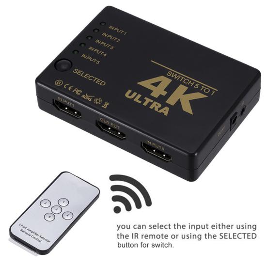 Сверхвысокая четкость 4Kx2K 5 портов HDMI-совместимый коммутатор HDTV-сплиттер-концентратор с ИК-пультом дистанционного управления