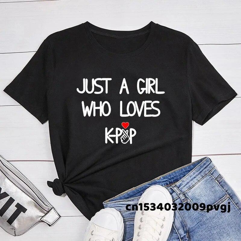 Женские футболки «Just A Girl Who Loves Kpop» унисекс K-pop Корейская футболка «Finger Love Concert» с коротким рукавом WoУнисекс Одежда унисекс L