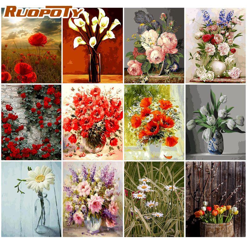 Ruopoty безрамные цветы для дома и сада, картина по номерам, ручная роспись, наборы, современное настенное искусство для домашнего декора 40x50CM NO Frame