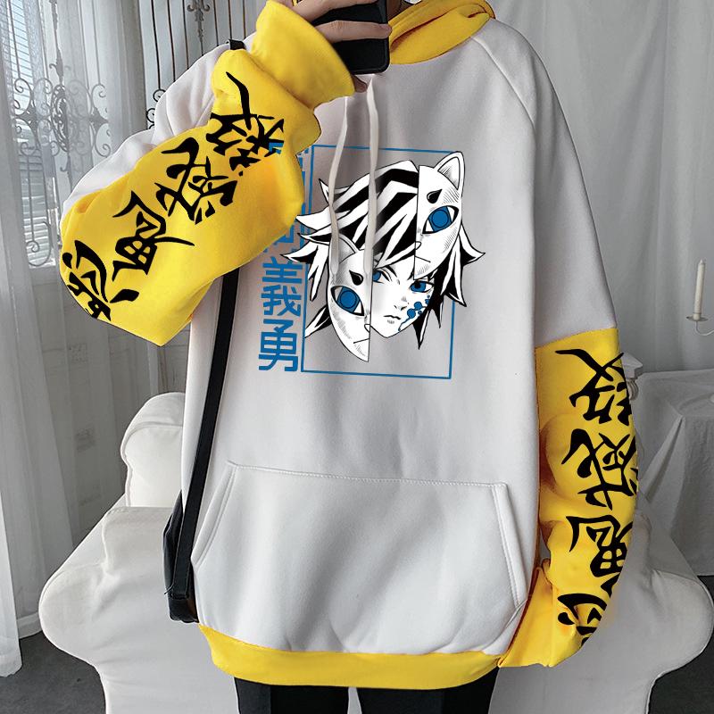 Японский аниме Demon Slayer Tomioka Giyuu Mask Графический принт Мужские и женские толстовки с капюшоном Оверсайз Свитшот Harajuku Унисекс Уличная одежда XS чёрный