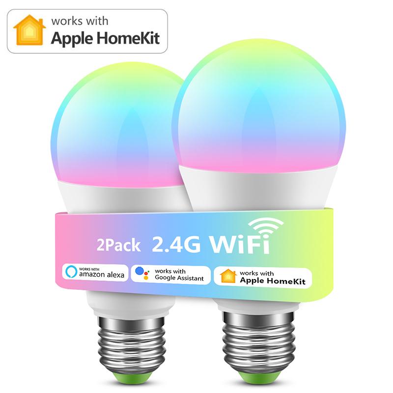 Смарт-освещение 2 упаковки 9 Вт Wi-Fi умная лампочка MFI Homekit E27 светодиодная лампа RGB RGBW с регулируемой яркостью, совместимая с Apple Homekit Siri Alexa Google Assistant