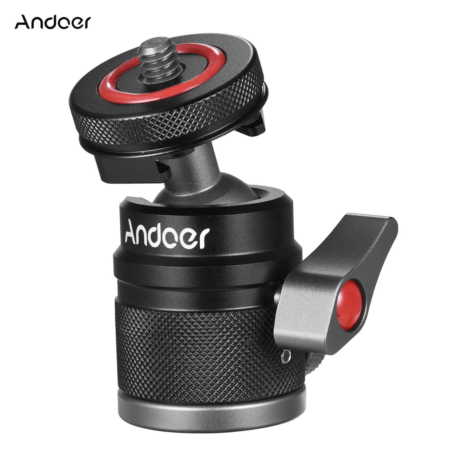 Мини-адаптер с шаровой головкой Andoer, крепление для монитора, адаптер для холодной обуви, вращающийся на 360 градусов алюминиевый сплав, 1/4 дюйма чёрный