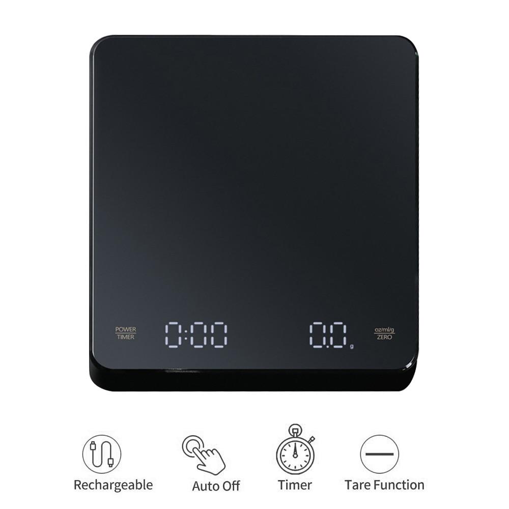   Joom Цифровые весы для кофе с таймером, светодиодным экраном, эспрессо, USB, макс. 3 кг, вес 0,1 г, высокоточные измерения в унциях/мл/г, кухонные весы чёрный