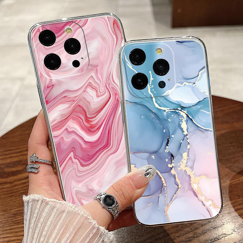 Красочный мраморный корпус для Iphone 15 14 13 12 Pro Max 11 противоударный защитный чехол для объектива ПК жесткий глянцевый гладкий чехол для телефона iPhone 15 чёрный/белый