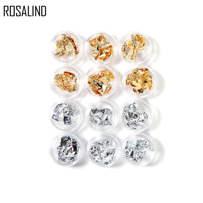 ROSALIND 12 горшков/набор блестящих фольгированных наклеек для ногтей, гель-клей, полное покрытие, украшение