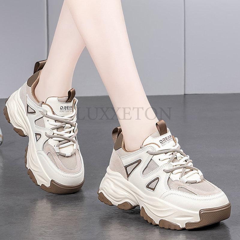 fashion Meotina Women Genuine Leather Sneakers Round Toe Platform Plats Mixed Colors Ladies Simplicity Casual Shoes Spring Autumn 34