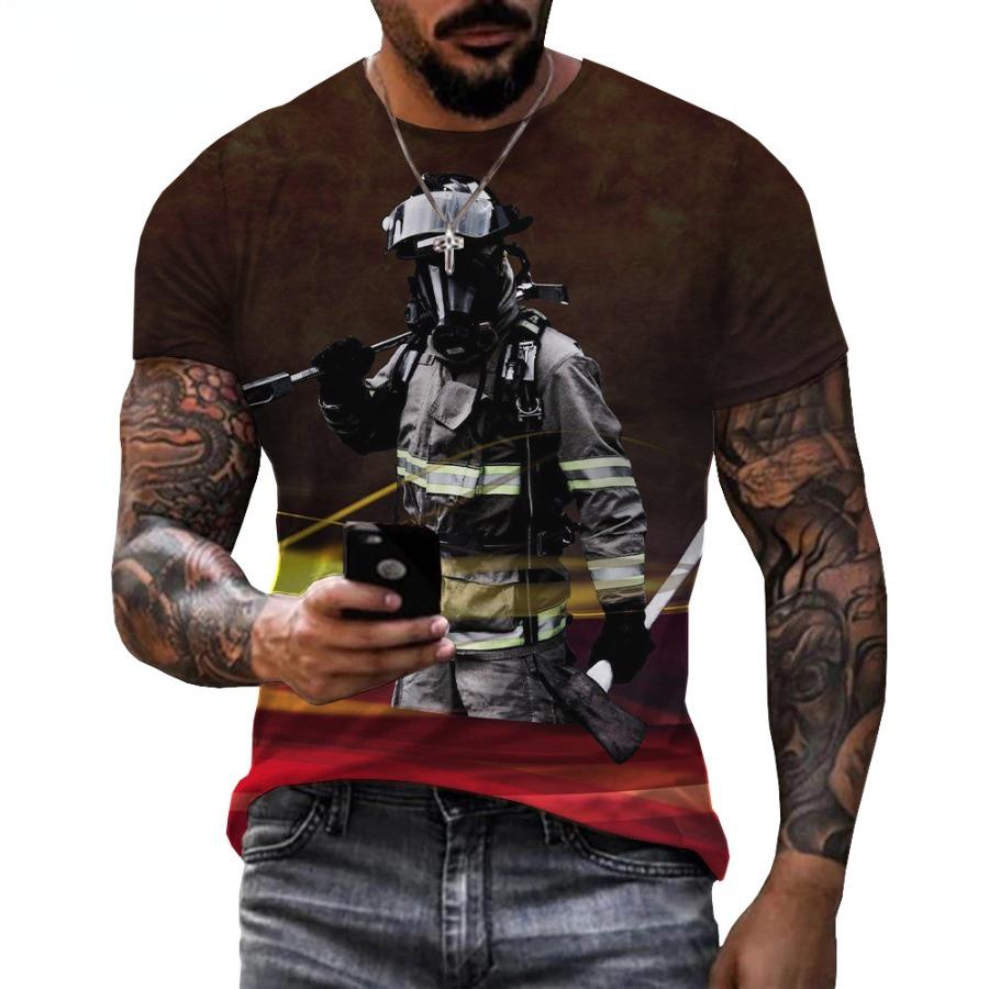 Мужская футболка Fire Hero с 3D-цифровой печатью, спортивная одежда, повседневные футболки с коротким рукавом для мужчин S