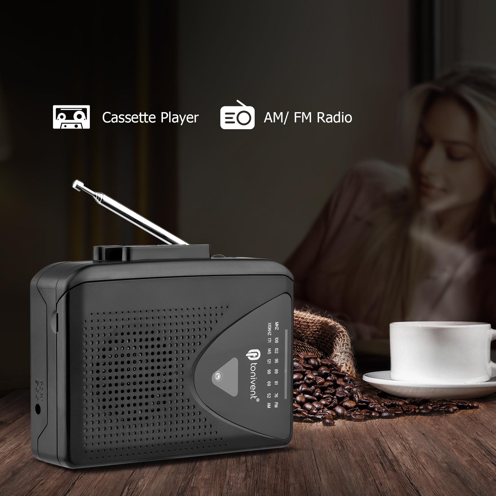 TONIVENT TON009 Портативный кассетный плеер AM/FM-радио с автоматическим реверсом и автоматической остановкой, мини-стерео лента чёрный