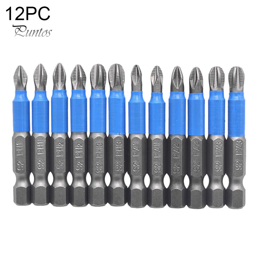 Puntos 12 шт. Нескользящая магнитная PH1 PH2 PH3 PZ1 PZ2 PZ3 электрическая отвертка, сверло 12pcs