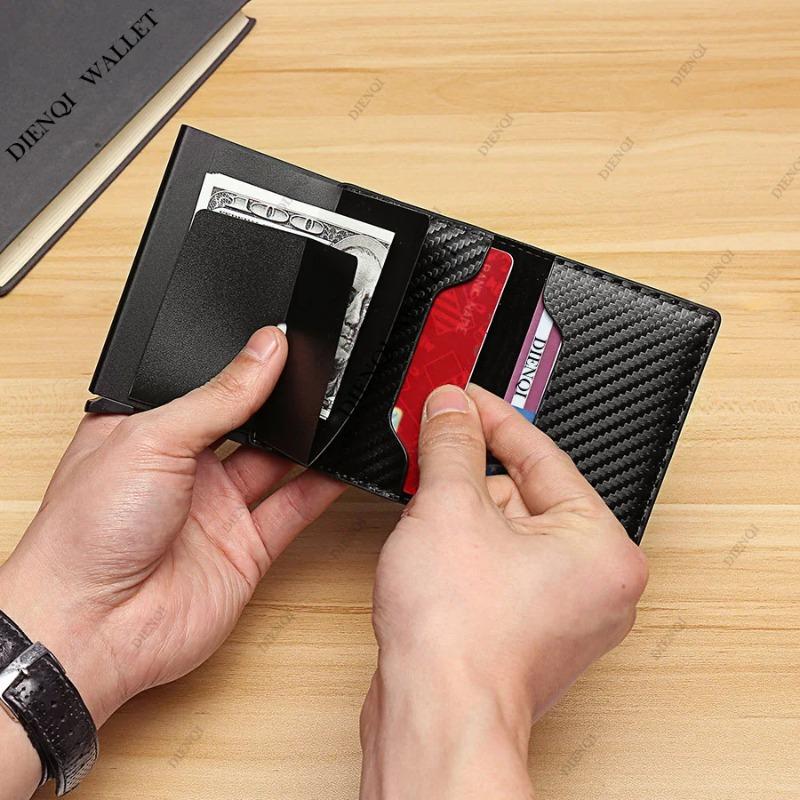 Картонница из углеродного волокна Мужские кошельки Rfid Черный кожаный минималистский кошелек Женские подарки для мужчин Персонализированные Carteira Masculina синий
