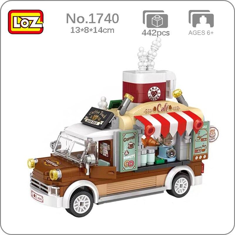 LOZ 1740 Dream Парк развлечений Еда Грузовик Кофе Напиток Автомобиль DIY Мини-блоки Кирпичи Строительная игрушка для детей Подарок без коробки