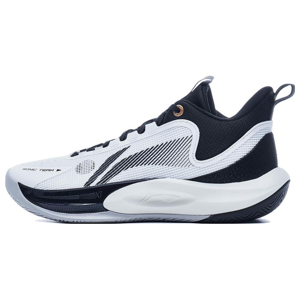 Баскетбольные кроссовки Li Ning Sonic Team, универсальные, из искусственной кожи, с амортизацией, средней высоты, мужские, белые, черные ABPT057-1 44⅓