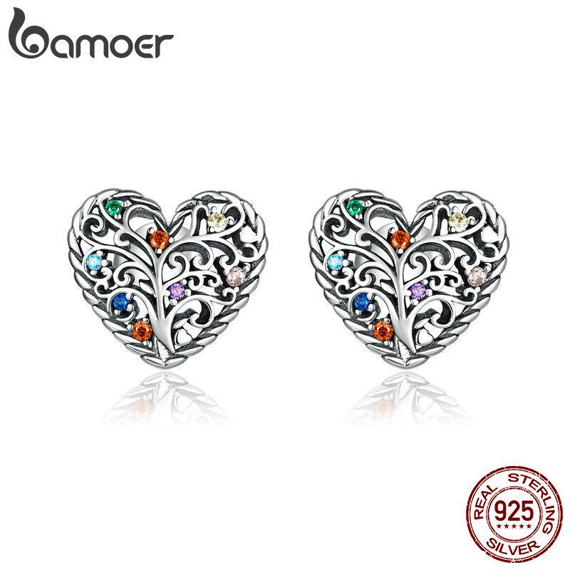 Женские серьги-гвоздики Bamoer Tree of Life из стерлингового серебра 925 пробы, оксидированное серебро, свадебные массивные украшения 925 silver
