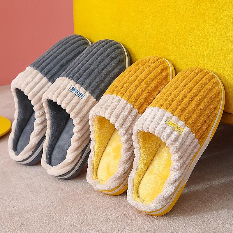 Модные теплые зимние плюшевые тапочки Comwarm для женщин и мужчин, толстая мягкая подошва, нескользящие пушистые хлопковые тапочки, домашняя обувь для пар, новые 36-37(Fit 35-36)