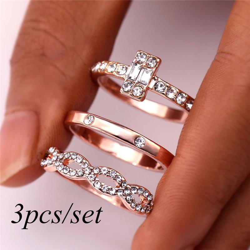3Pcs/Set Infinity Rings Set Women Girls Crystal Twist Ring Пары Женские обручальные свадебные украшения 6