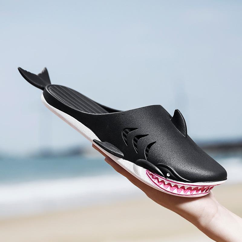 Мужские тапочки, симпатичные тапочки Shark Slides 2024, летние домашние нескользящие тапочки для пар, пляжные тапочки для дома, шлепанцы для женщин из ПВХ, забавная обувь 36-37 чёрный