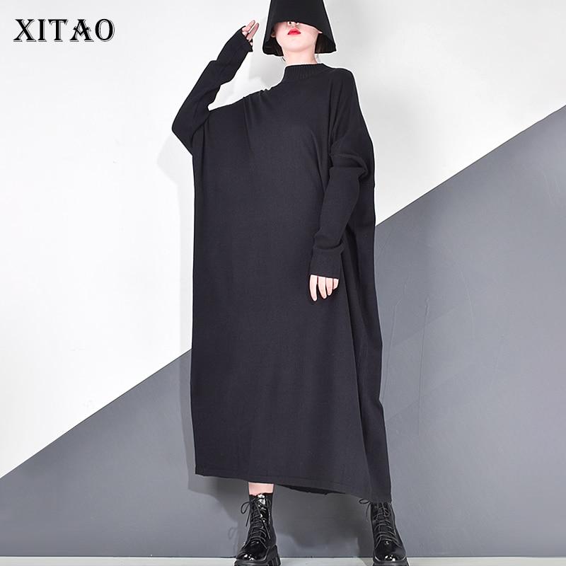 Черное вязаное платье на пуговицах XITAO ZY1430 One Size фиолетовый