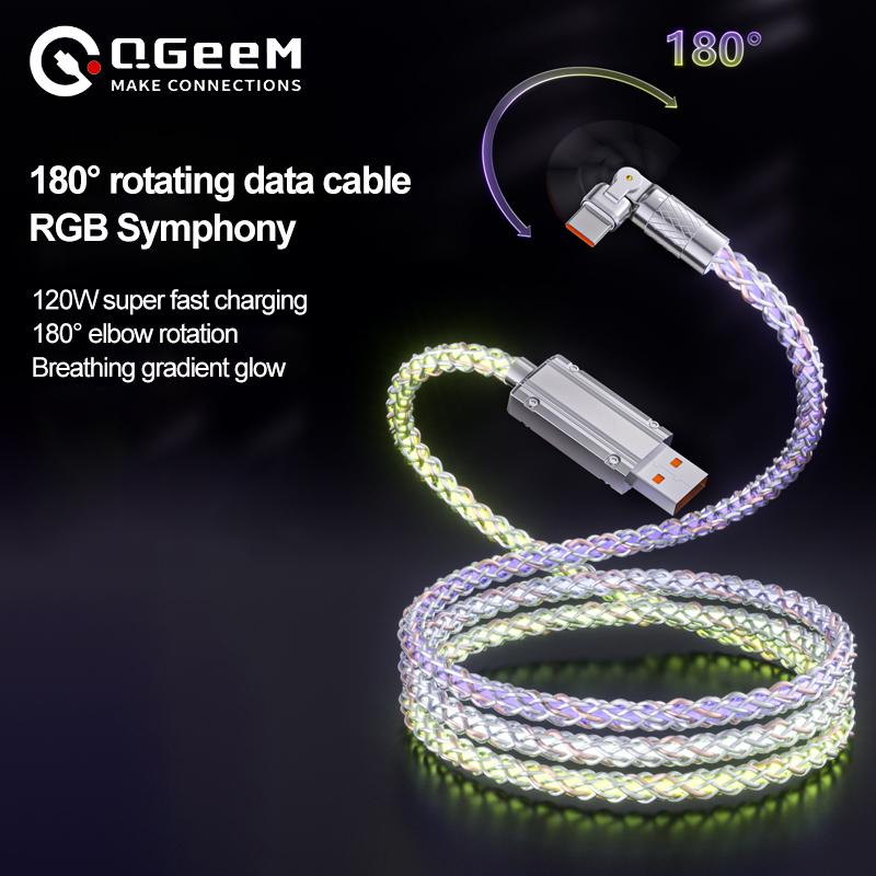 6A 180 поворотный RGB световой USB-кабель для зарядки типа C Android телефонный кабель для Samsung S10 S20 Xiaomi mi 11 провод для зарядного устройства для передачи данных Micro белый