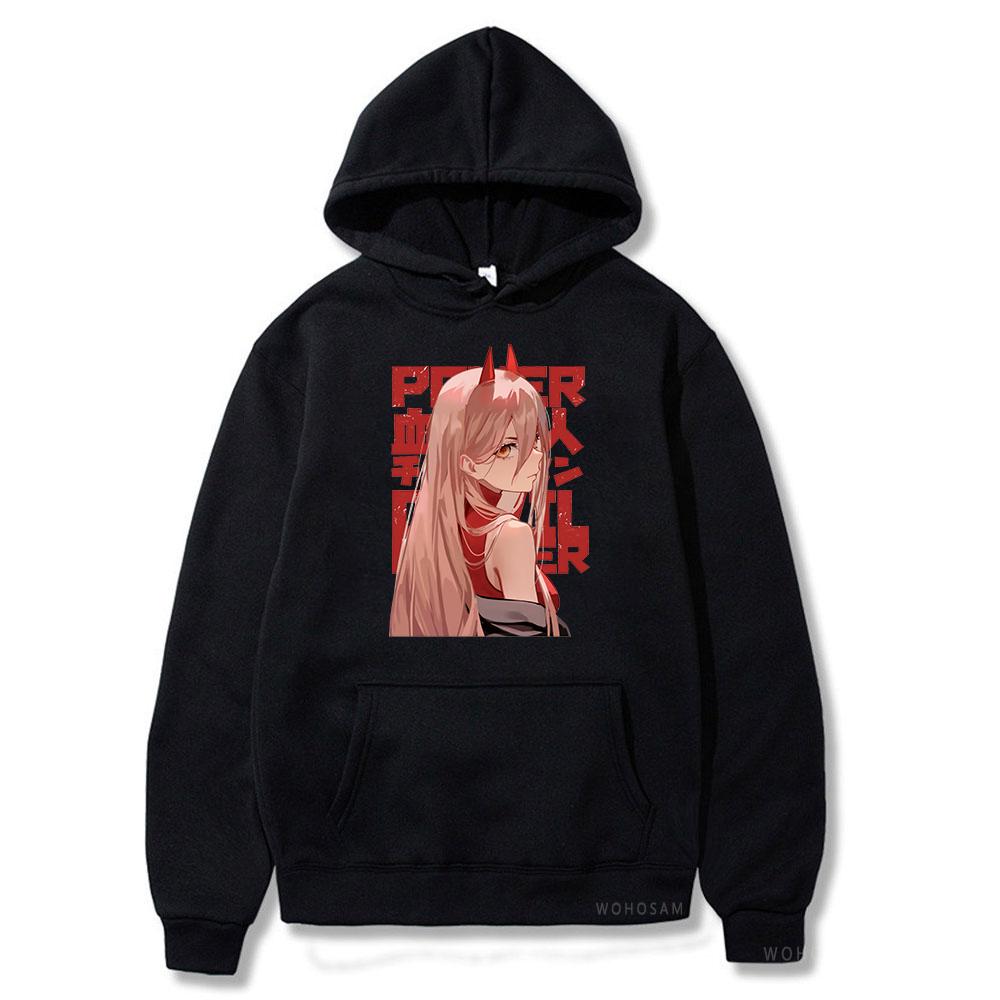 Harajuku Аниме Бензопила Человек Power Толстовки Kawaii Манга Лоскутные Топы с Капюшоном для Мужчин Женщин Модные Толстовки С Длинными Рукавами S чёрный