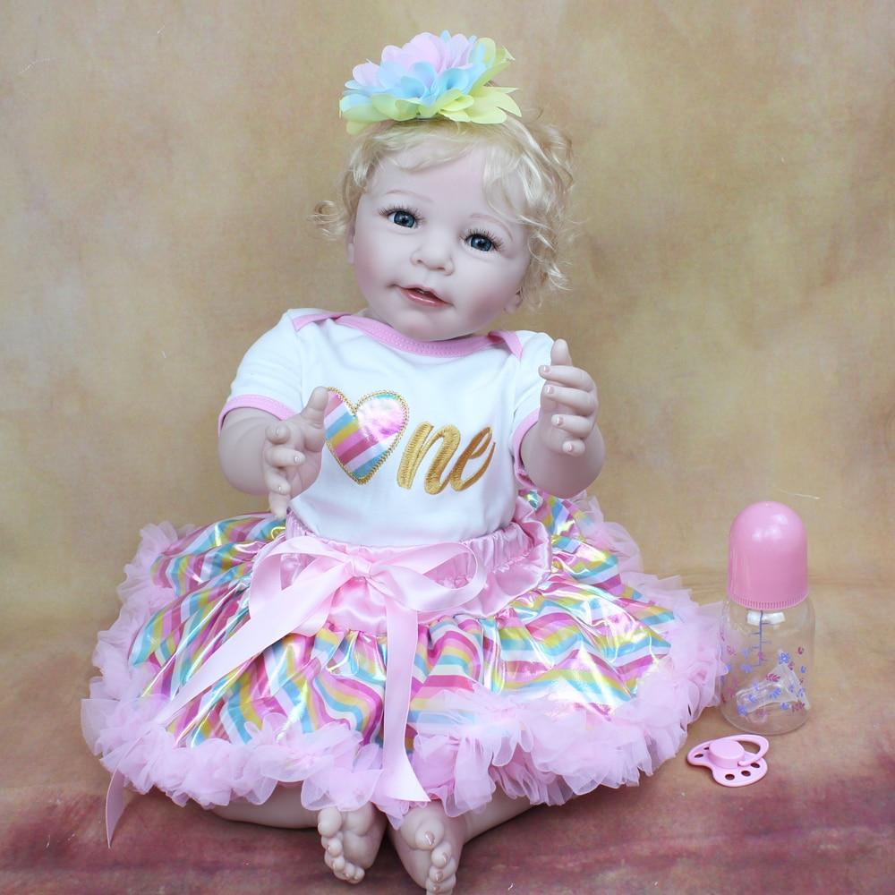 BZDOLL 55 см, мягкая силиконовая кукла Reborn Baby Lisa для девочек, игрушка, реалистичное тканевое тело, реалистичное 22 дюйма, светлые волосы, принцесса Bebe, подарок на день рождения 55cm Doll