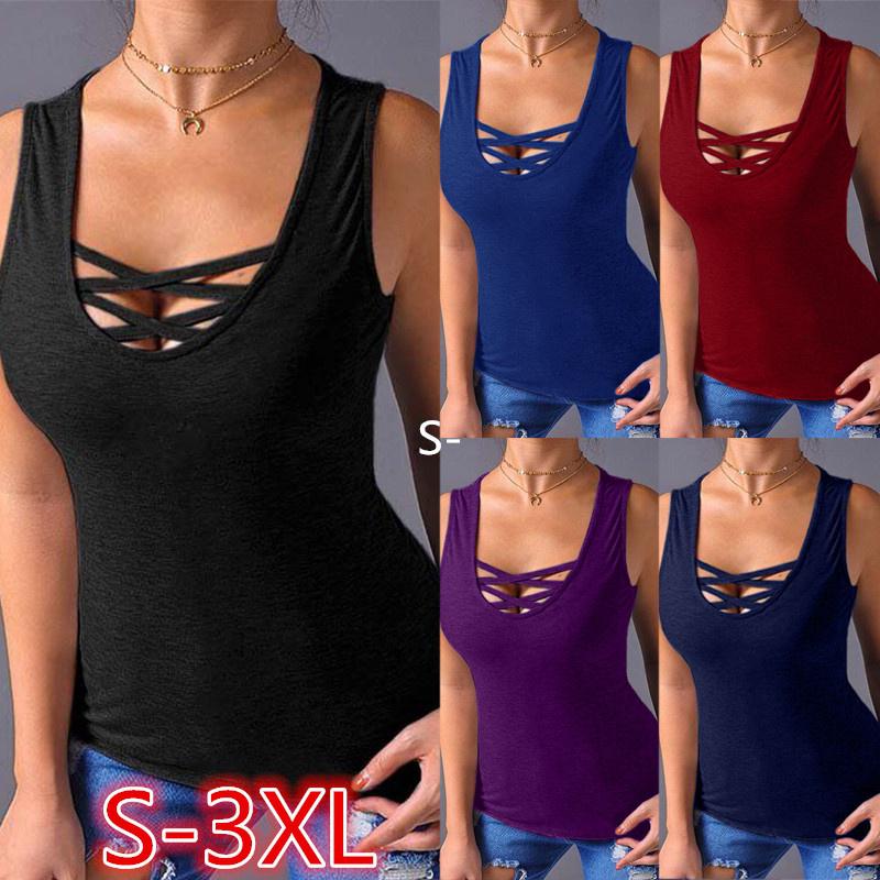 Модные женские свободные топы без рукавов без рукавов Solid Tank Top S темно-синий