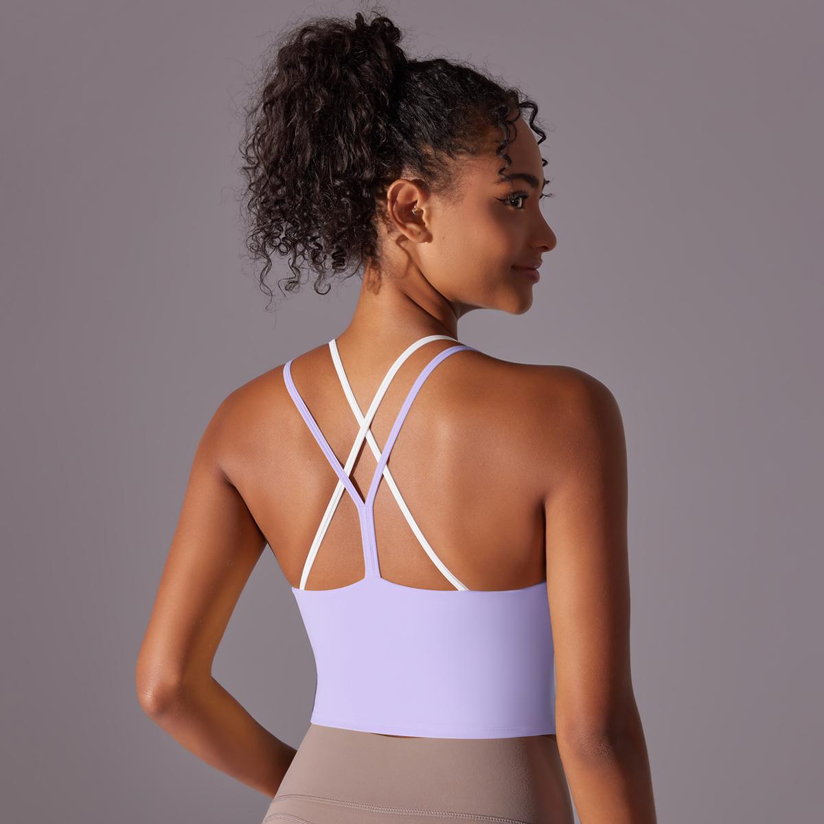 Auroth Back Cross Sports Vest Женский спортивный бюстгальтер для йоги ярких цветов Фитнес-топ S baby голубой