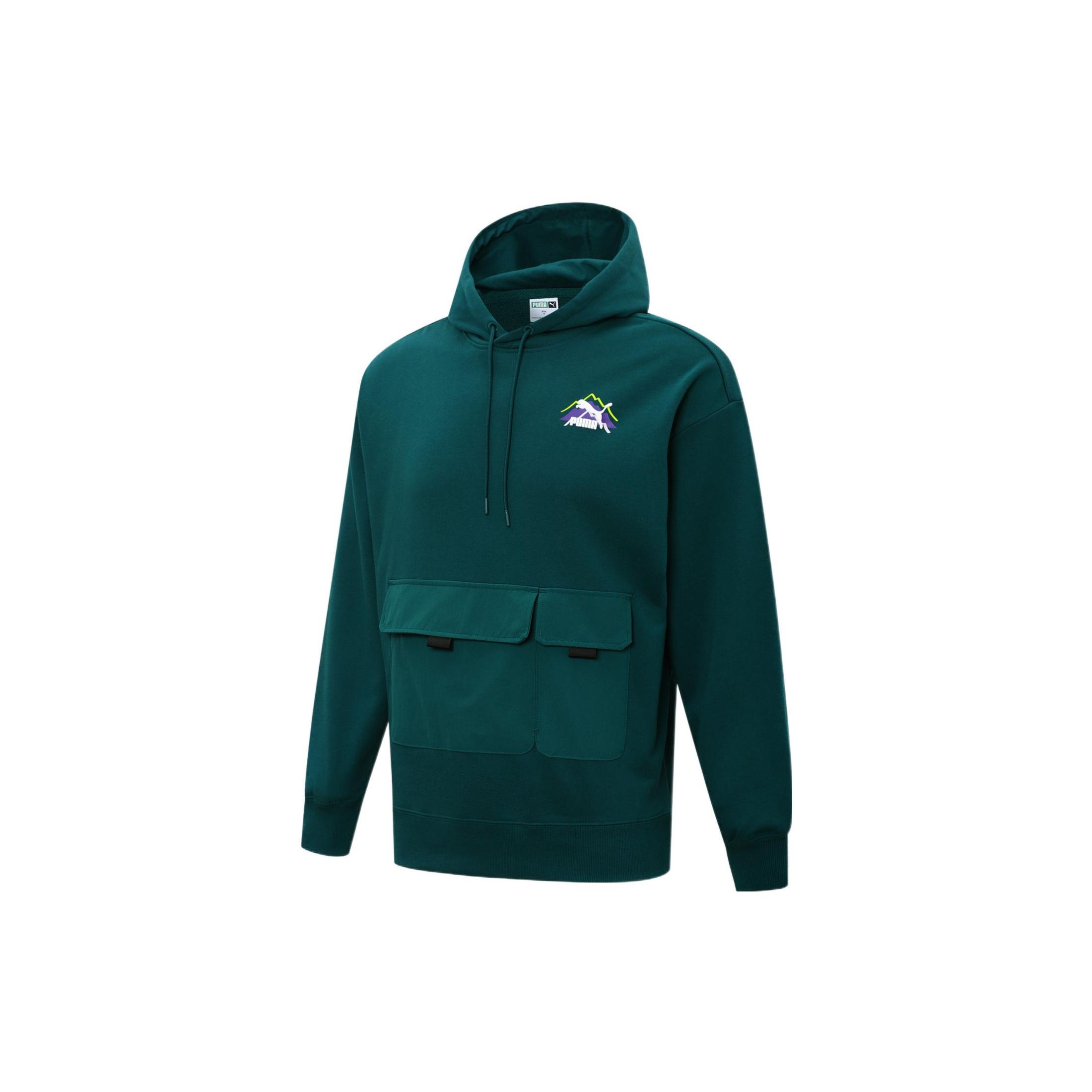 Puma FW22 Толстовка с логотипом и принтом на шнурке, толстовка с длинными рукавами, мужские топы, зеленый 537392-24 M