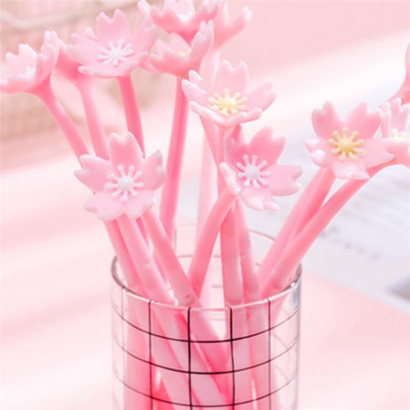 Мягкая силиконовая гелевая ручка Flower Cherry, черная ручка для девочек-студенток, маленькая свежая симпатичная ручка для подписи