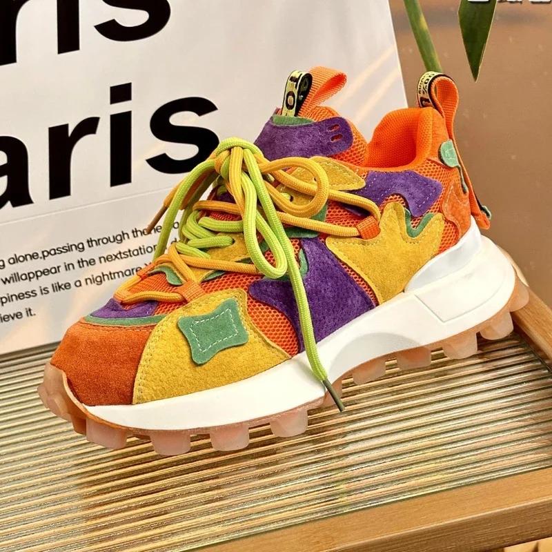 Женская модная уличная спортивная обувь Four Seasons Fashion Персонализированная универсальная толстая подошва вафельная повседневная обувь нескользящая 2024 35 фиолетовый
