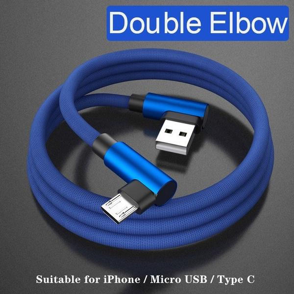 Удлиненный изогнутый плетеный USB-кабель типа L для IPhone Samsung L Huawei L Кабель для быстрой зарядки USB-кабель типа Micro C 0.35M Micro USB чёрный