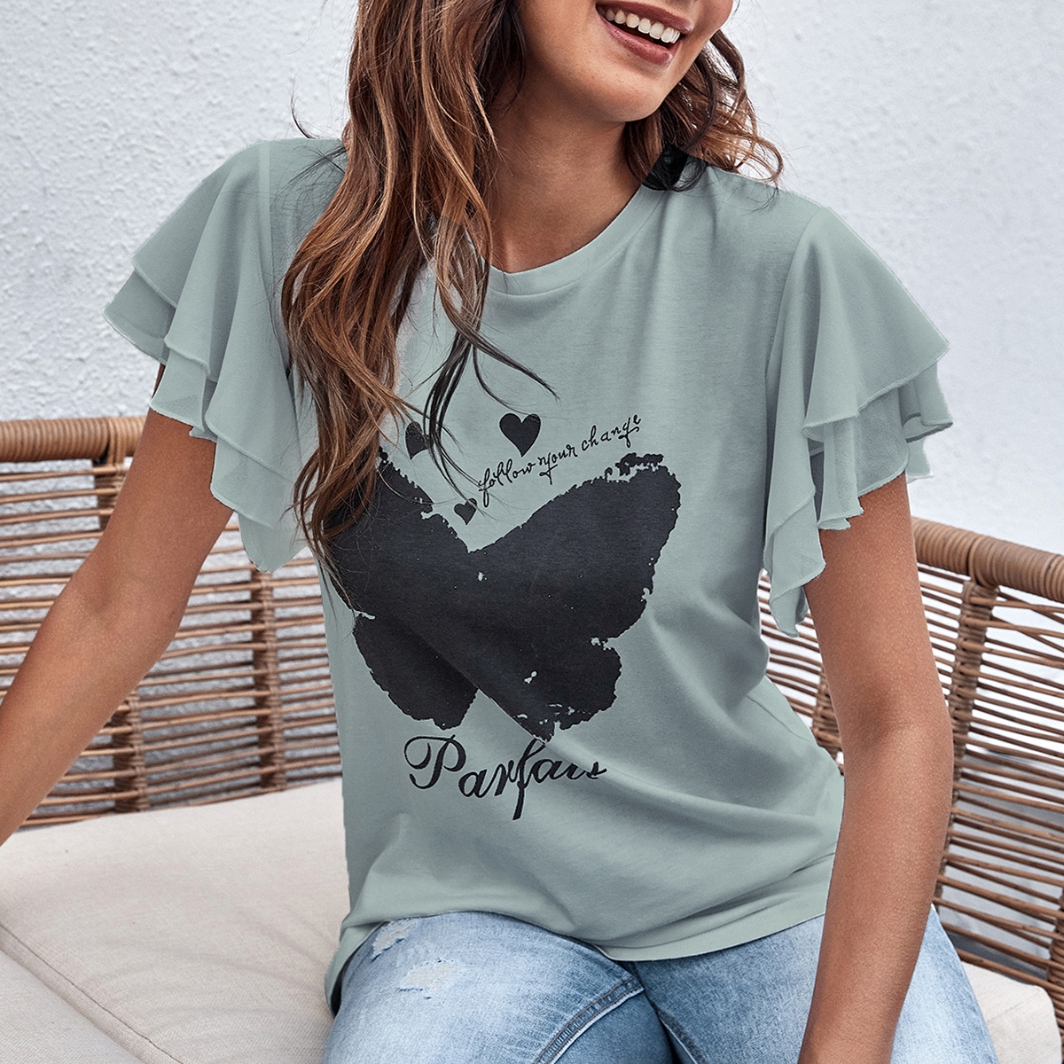   SheIn Футболка с текстовым принтом
