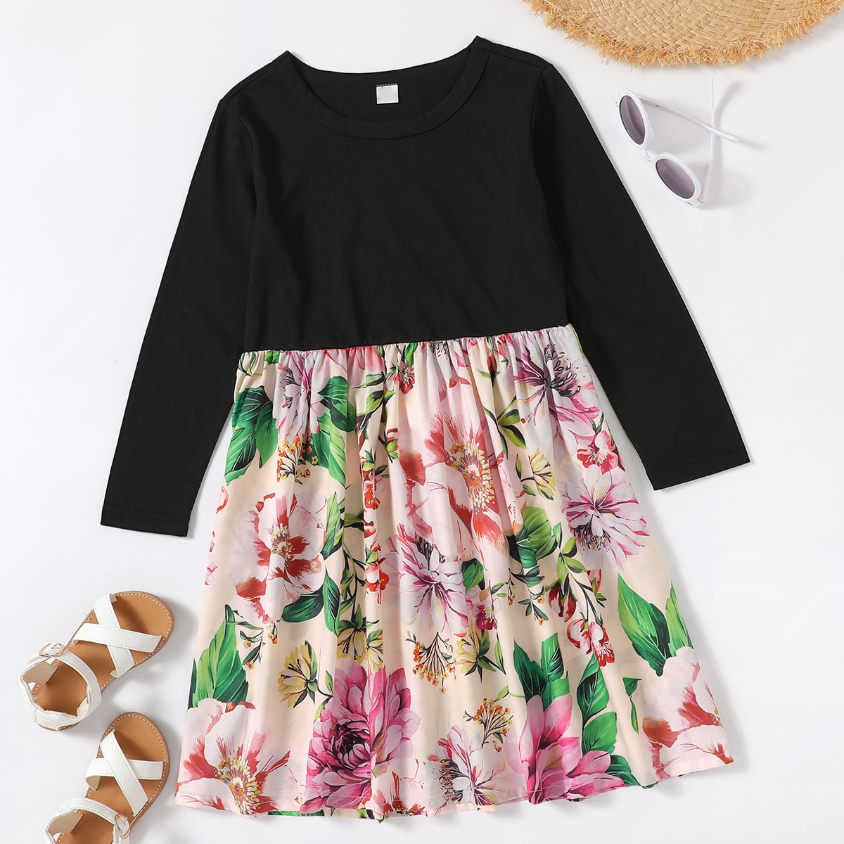   SheIn Платье с цветочным принтом 2 в 1 для девочек
