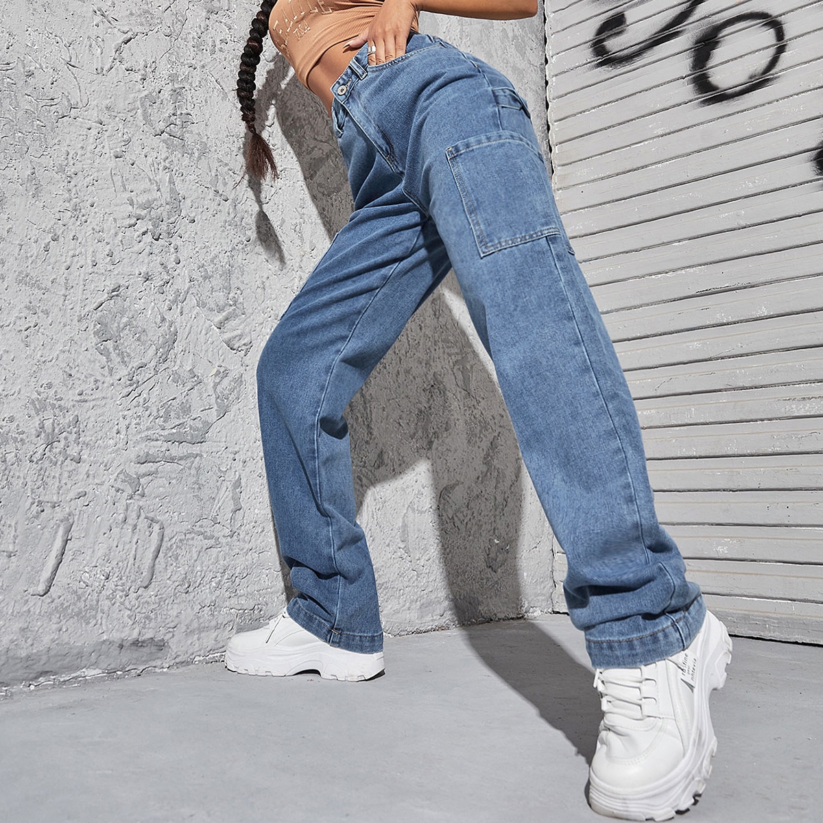   SheIn Джинсы багги с карманом