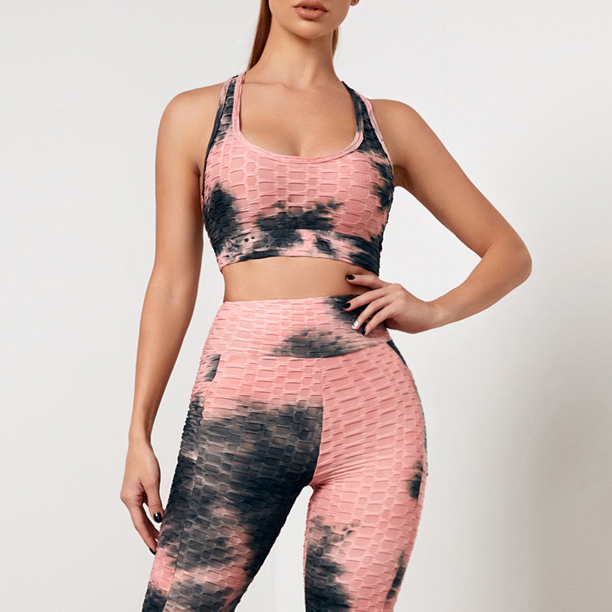   SheIn с принтом тай-дай сетчатый вставка Бюстгальтер & Леггинсы Спортивный костюм