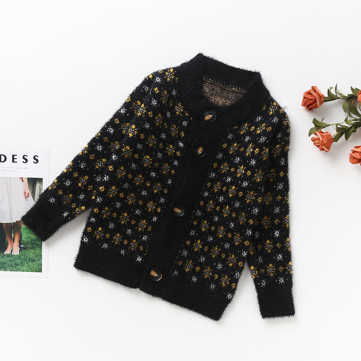   SheIn Кардиган с принтом снежинки для девочек