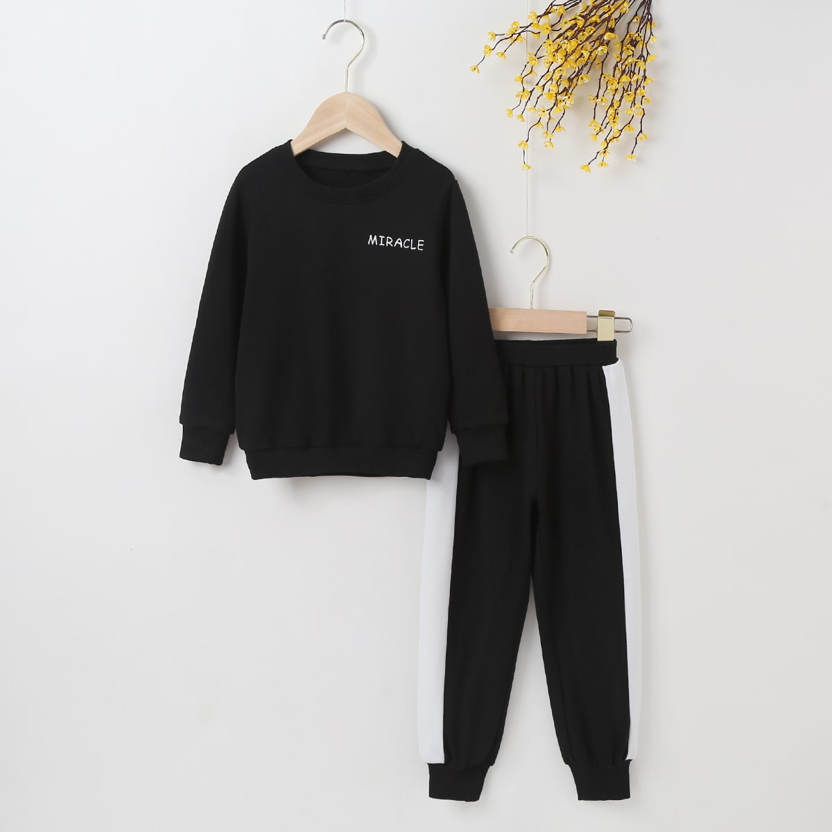   SheIn для мальчиков растения и с текстовым принтом Свитшот & с боковым швом Спортивные брюки