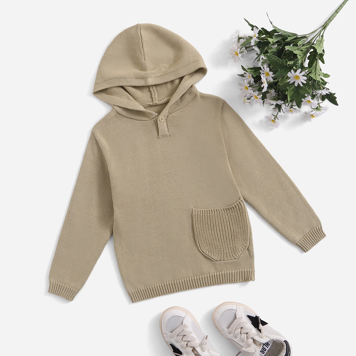   SheIn для девочек Свитер с карманом с капюшоном