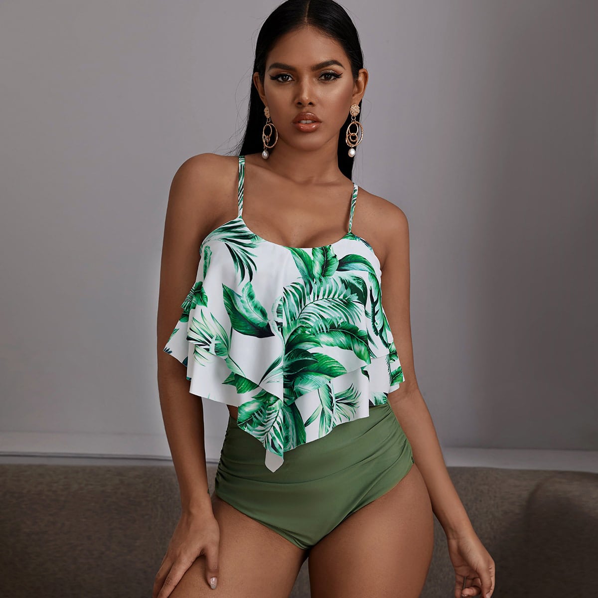  SheIn Бикини с принтом растений с высокой талией