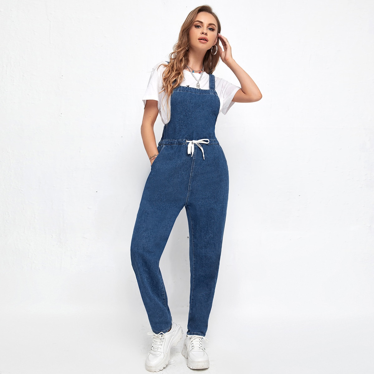   SheIn Джинсовый комбинезон на кулиске без футболки