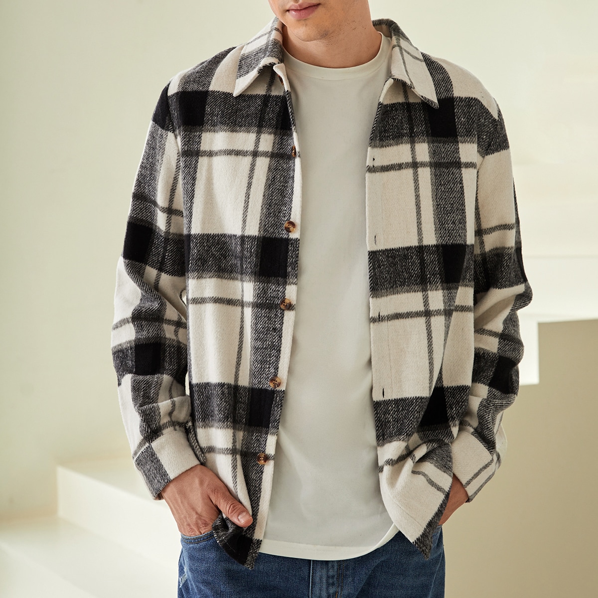   SheIn для мужчины в клетку Пальто без Худи
