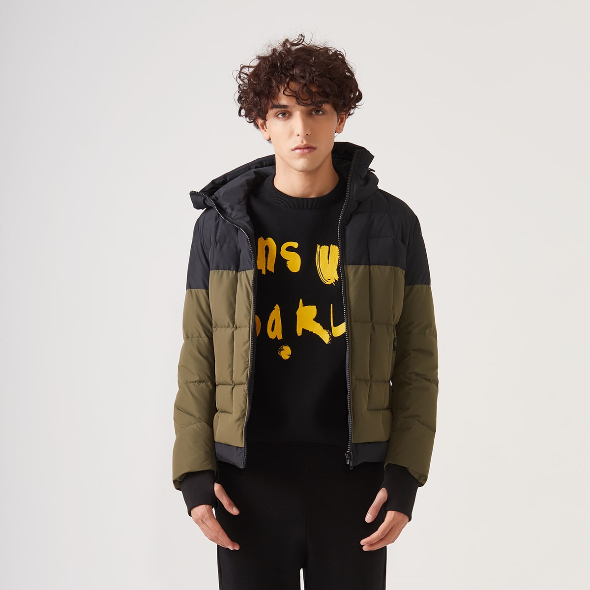   SheIn для мужчины Пуховик контрастный с капюшоном