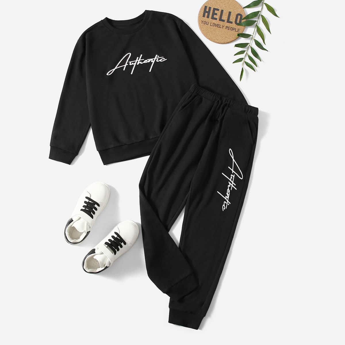   SheIn для мальчиков с текстовым принтом Свитшот & Спортивные брюки