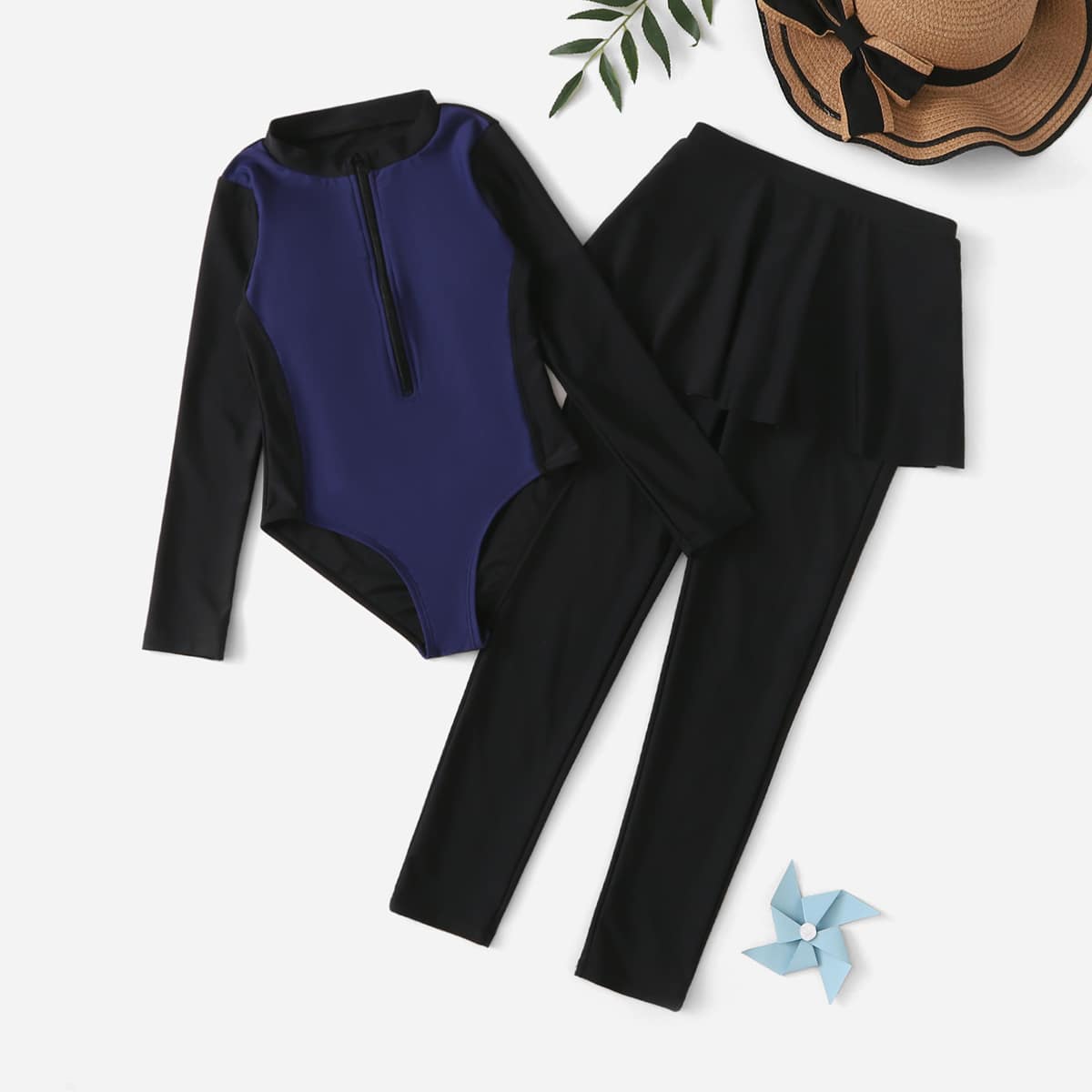   SheIn для девочек контрастный Слитный купальник & пляж Брюки