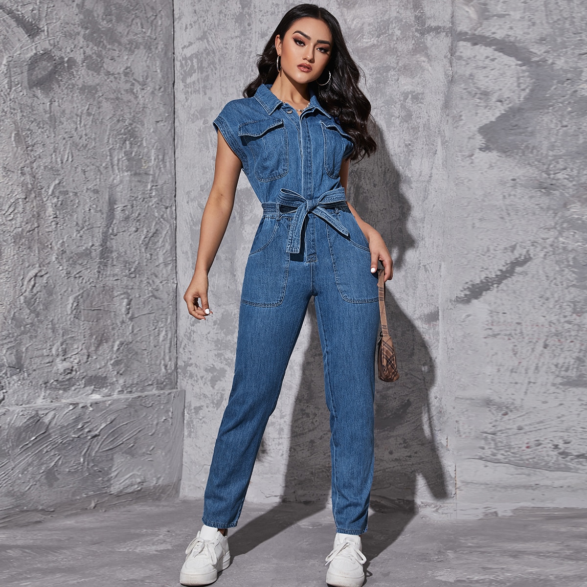   SheIn Комбинезон с карманом с поясом джинсовый