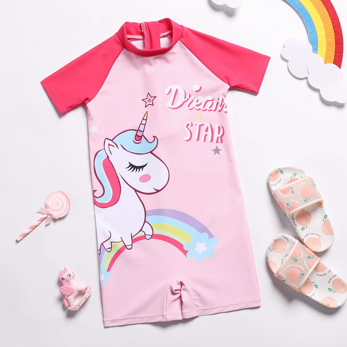   SheIn Слитный купальник с принтом единорога для девочек